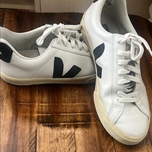 Veja White Sneakers with Black Detailing